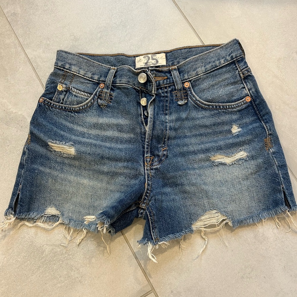 We The Free Blue Jean Shorts High-Waisted Distressed